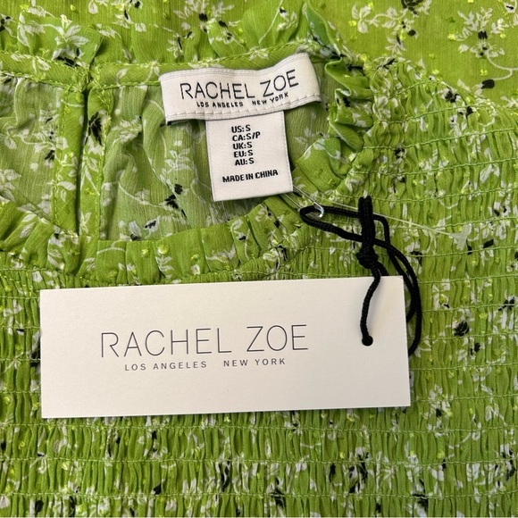 NWT RACHEL ZOE Chartreuse Floral Print Smocked Sleeveless Blouse - Picture 8 of 13